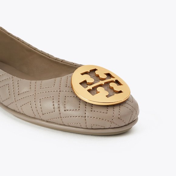 Tory Burch Minnie Travel Ballet Flat Quilted Leather Dust Storm Gold Taupe - Picture 9 of 10